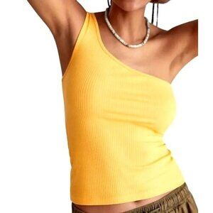 Anthropologie Shirt Women Extra Small Yellow Ribbed Knit One‎ Shoulder Tank Top